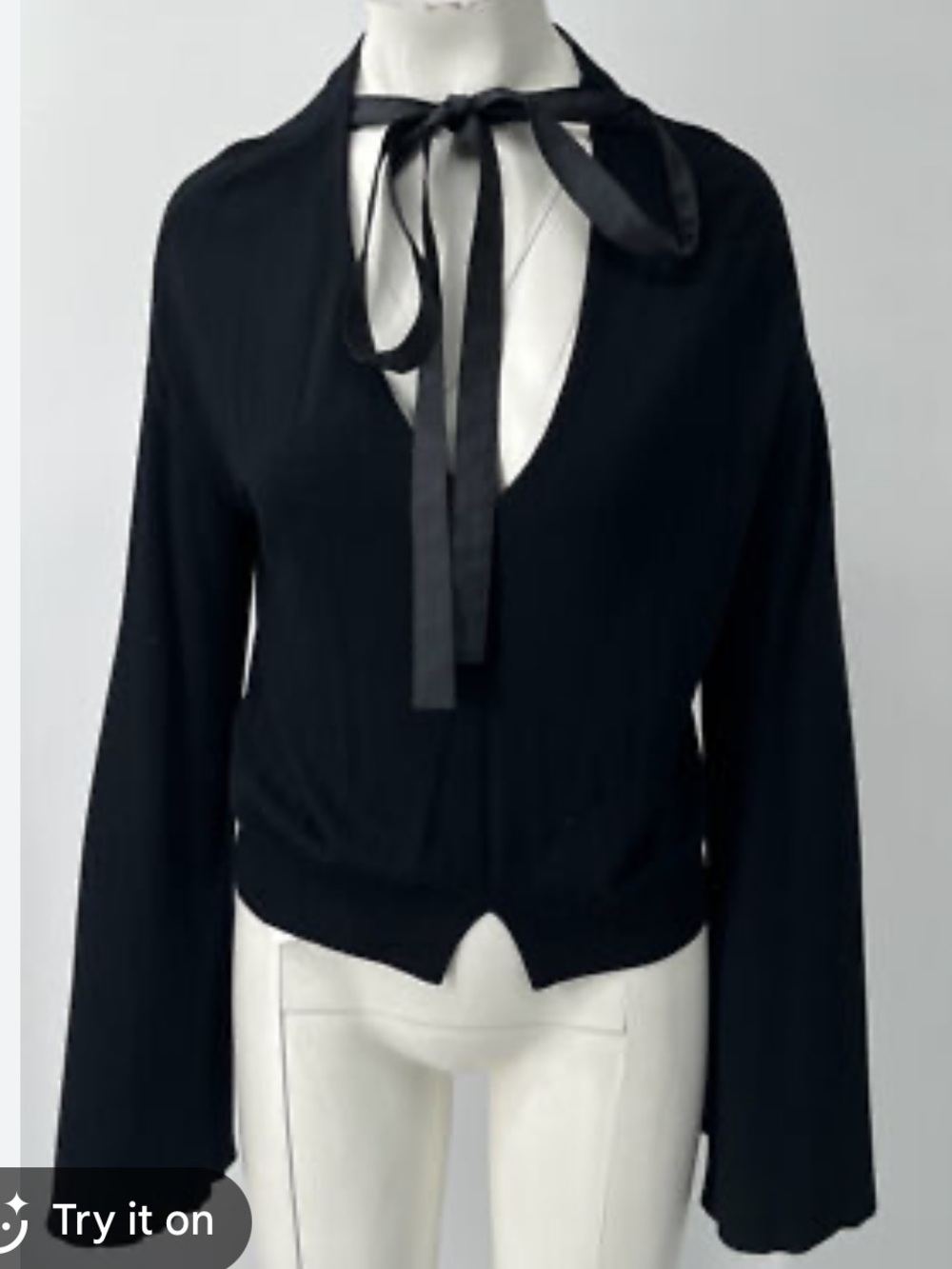 ADEAM Black Ribbon Tie Deep V Knit Top
